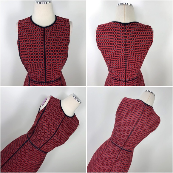 J.Crew Dress Red Paneled Sheath Piping Blue Knee 0 - Picture 7 of 8
